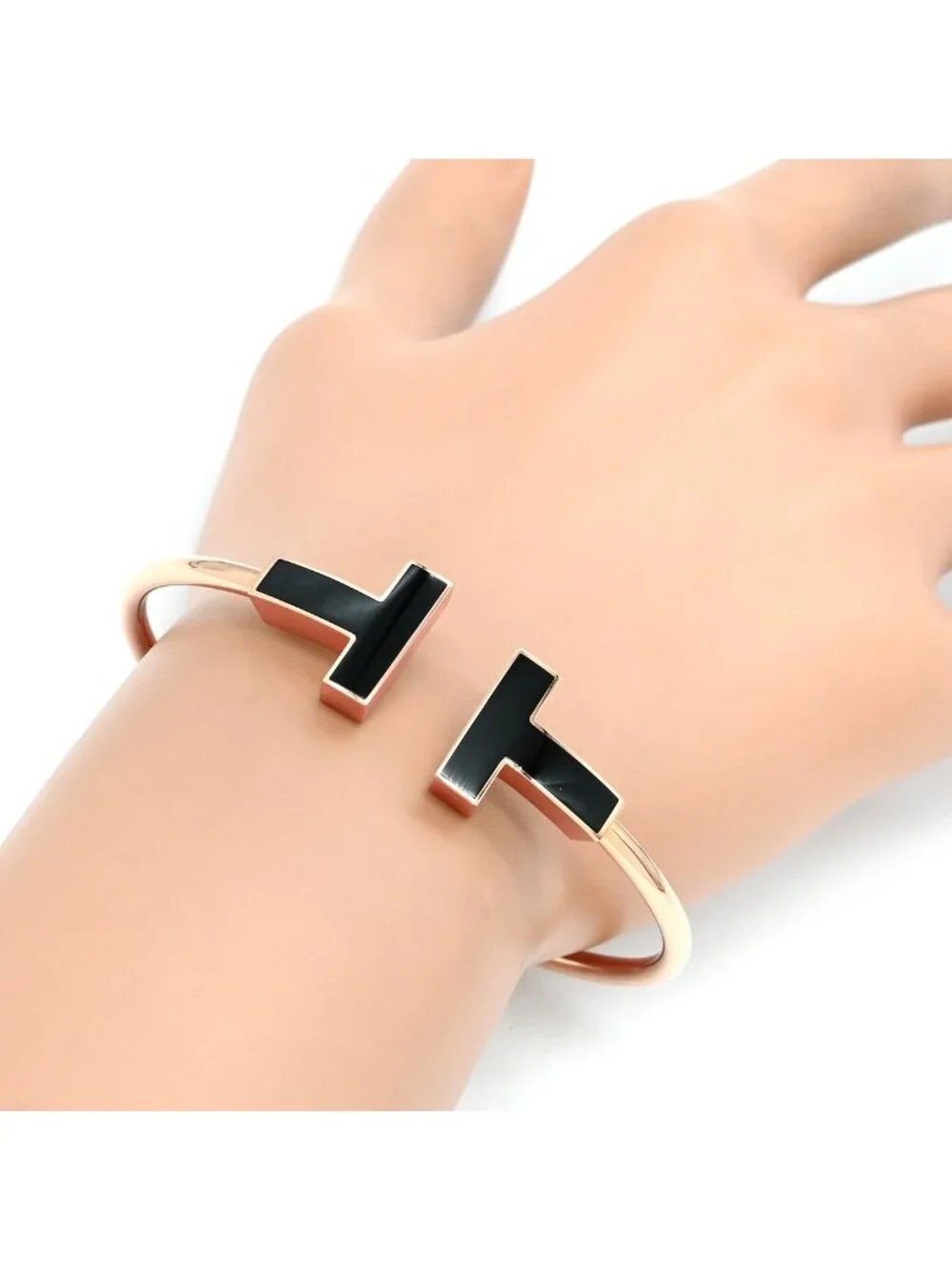 Tiffany & Co Bracelet T Wire Wide Black Rose Gold PG T& 18k Bangle Large